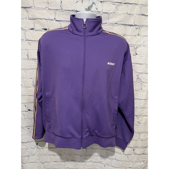 Nerdy purple and yellow Full Zip Up Tracksuit Jacket Size Medium - Picture 1 of 11